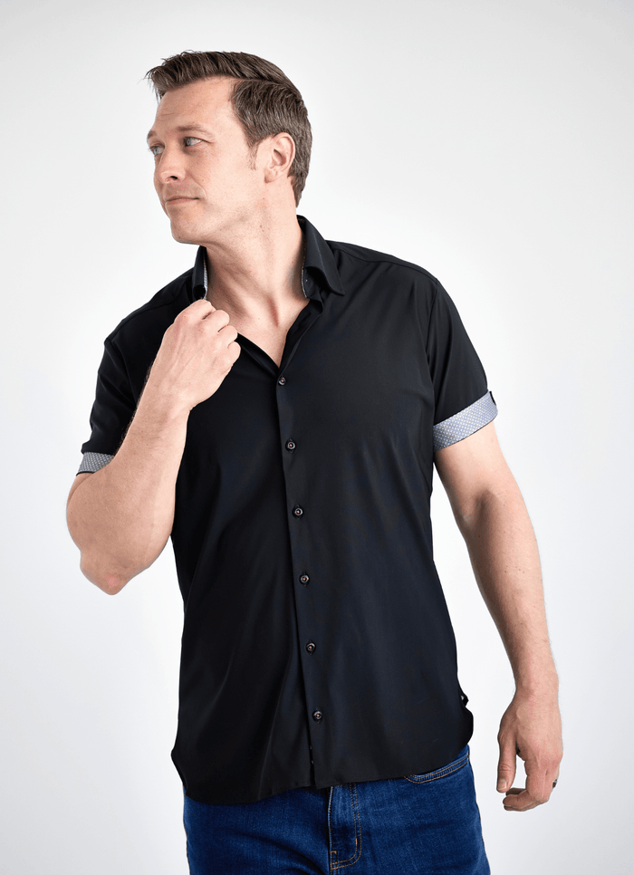 Swift Short Sleeve Stretch Shirt - Black - 15579-83878 - Hammer Made