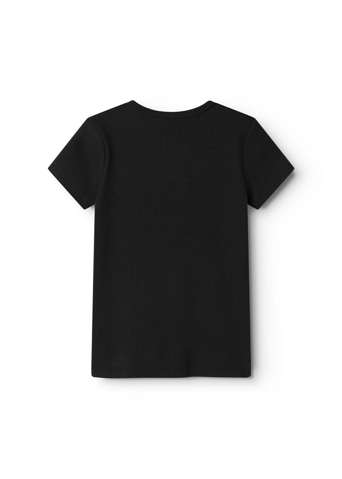 Sort korte ærmet T-shirt med rund halsudskæring bagpå