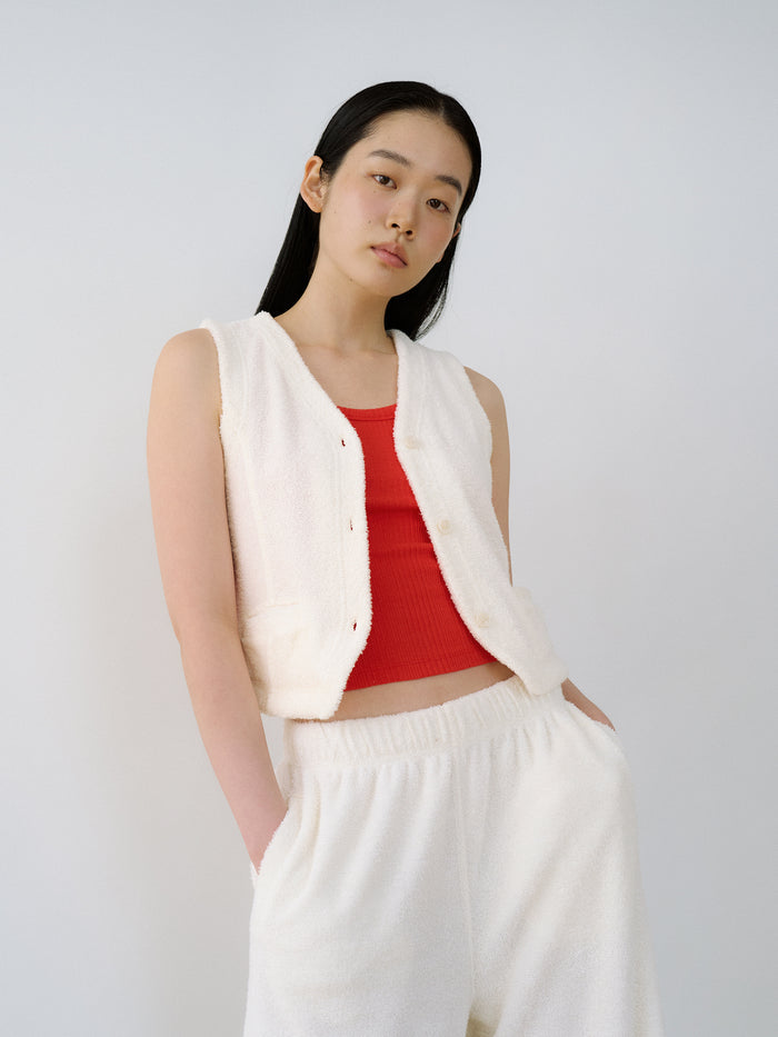Terry V-neck Vest - Ecru