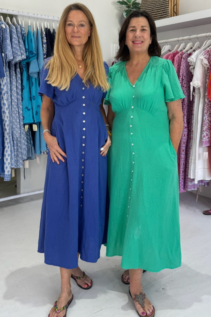 Tessa Organic Cotton Cheesecloth Dress | Cobalt - Aspiga
