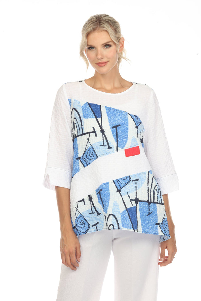 Textured Abstract Tunic Top in Blue Multi - 3711