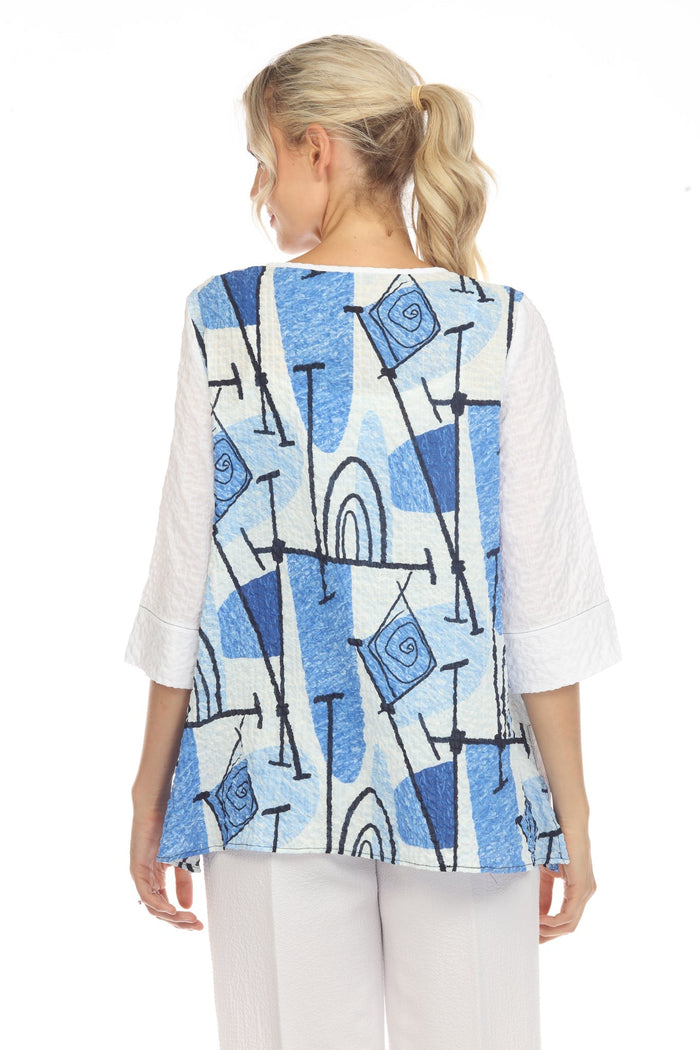 Textured Abstract Tunic Top in Blue Multi - 3711