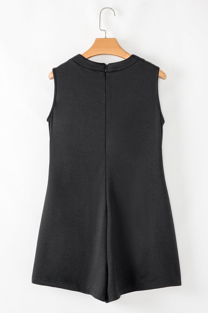 Black white Tie V Neck Pintuck Sleeveless Loose Romper - Bottoms/Jumpsuits & Rompers