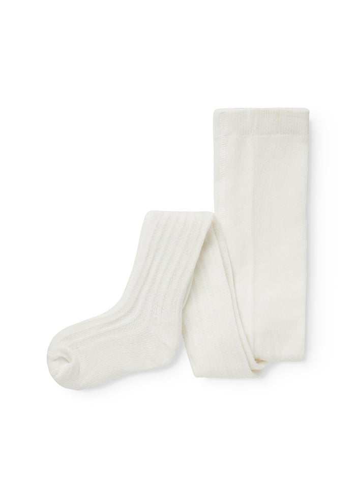 Ribbed tights for little kids in cream-colored cotton