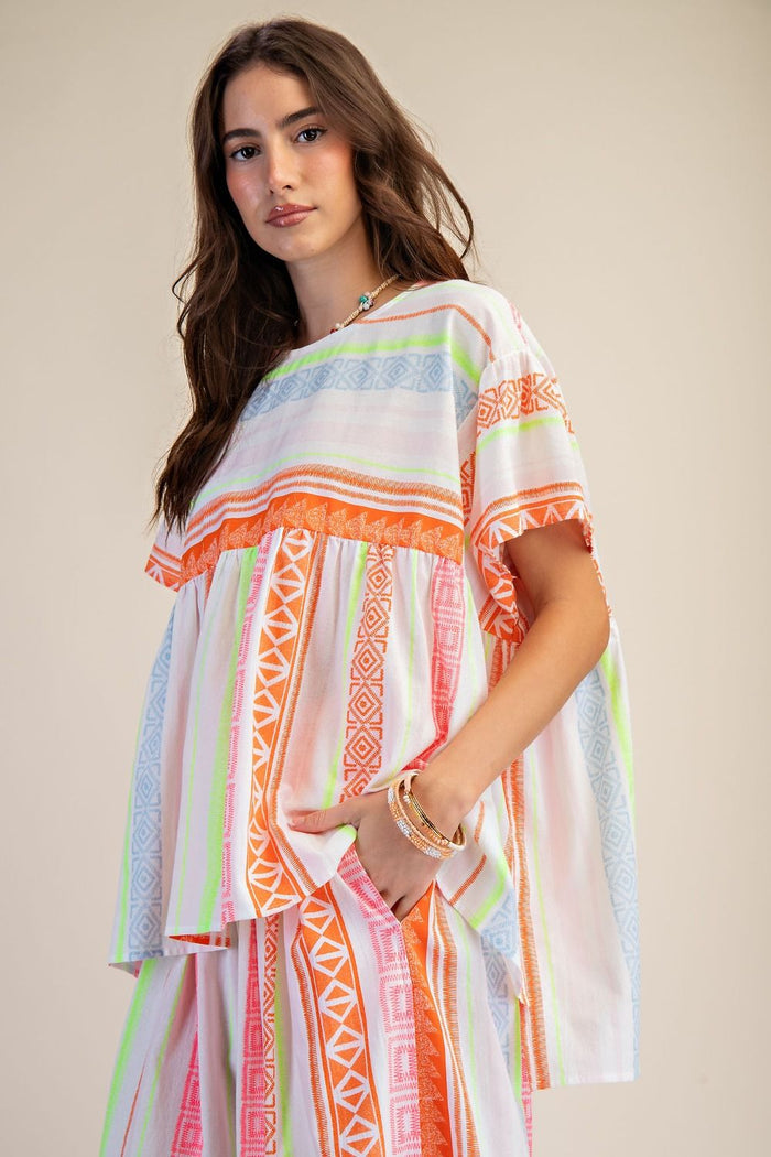 boho pattern short sleeve top