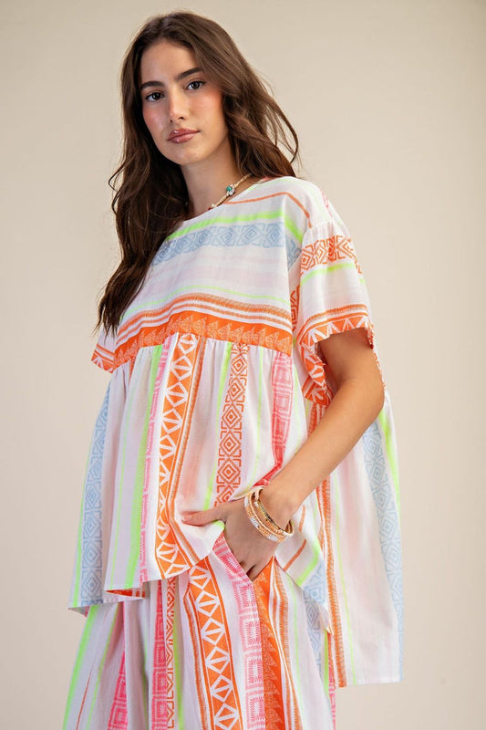 boho pattern short sleeve top