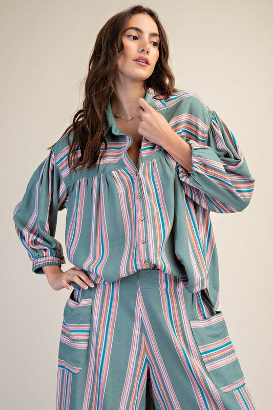 stripe 3/4 length sleeve top