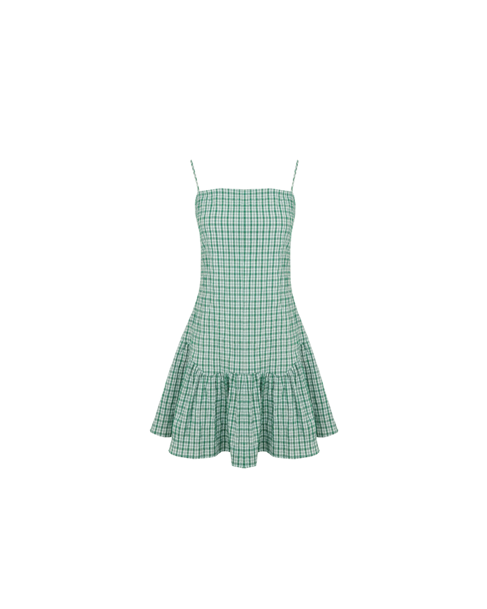 TRULLI MINI DRESS GREEN AQUA CHECK