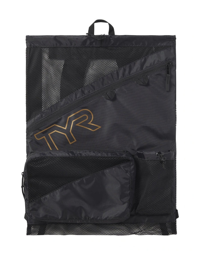 Limited edition TYR Elite Team 40L mesh backpack with gold logo