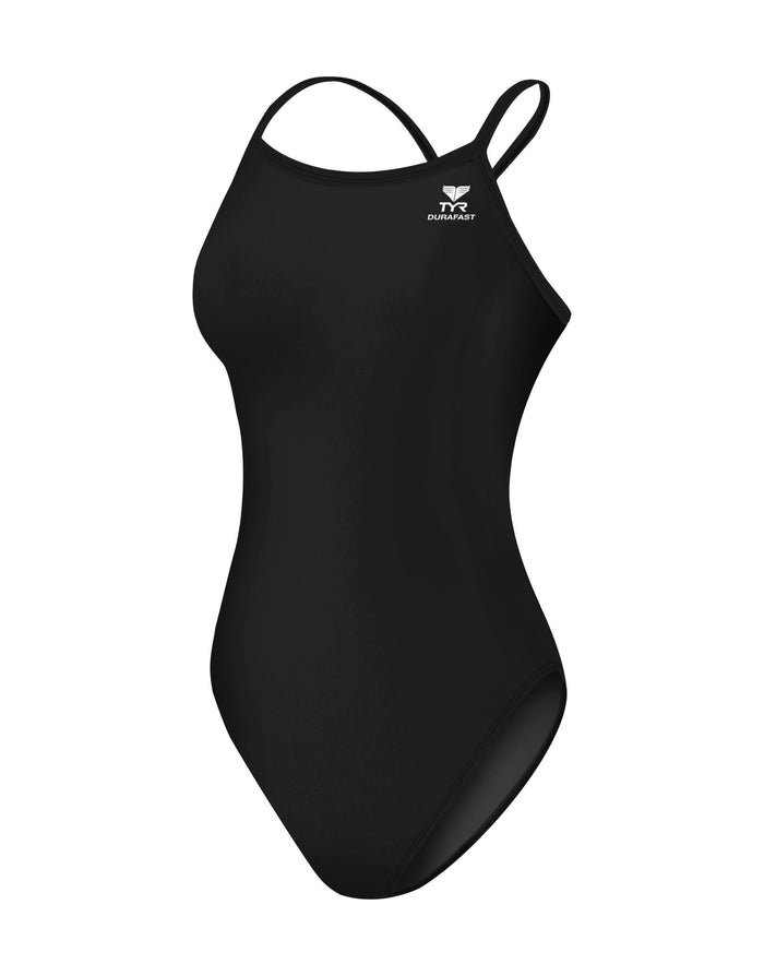 Black TYR Solid Durafast Elite Diamondfit swimsuit with thin straps