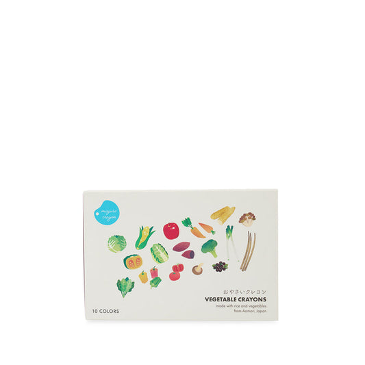 Box of vegetable crayons with vegetable illustrations