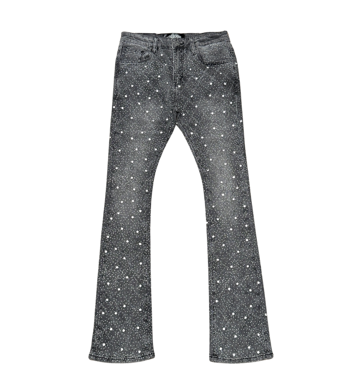 VICIOUS DENIM RHINESTONE STACKED PANT - VC510 - GREY