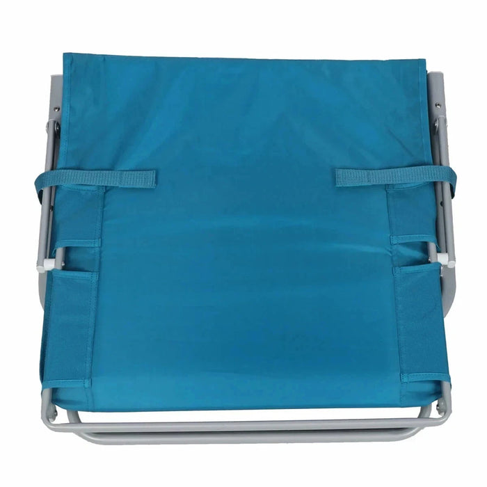 Waters Edge Foldable Beach Lounger Chair Bamboo Armrests Portable folding Sunbed- Blue