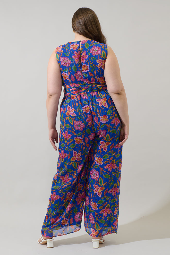 Wendey Floral Tilda Plunging Neckline Jumpsuit Curve