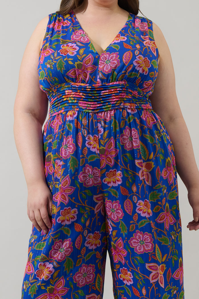 Wendey Floral Tilda Plunging Neckline Jumpsuit Curve