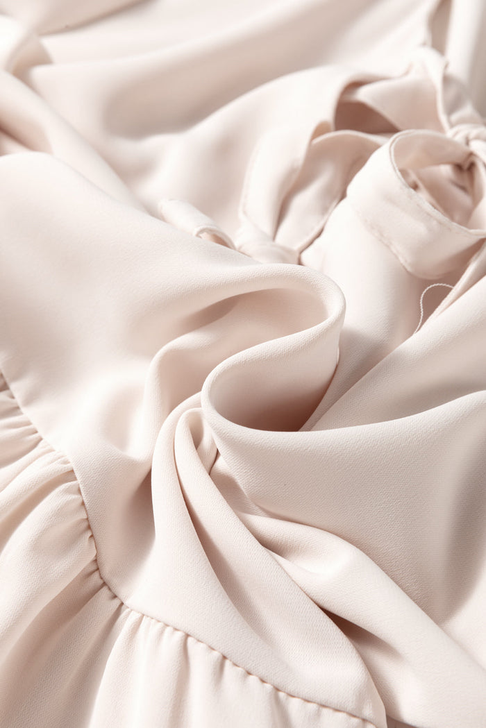 White Bow Tie Short Puff Sleeve Ruffle Hem Blouse - Tops/Blouses & Shirts
