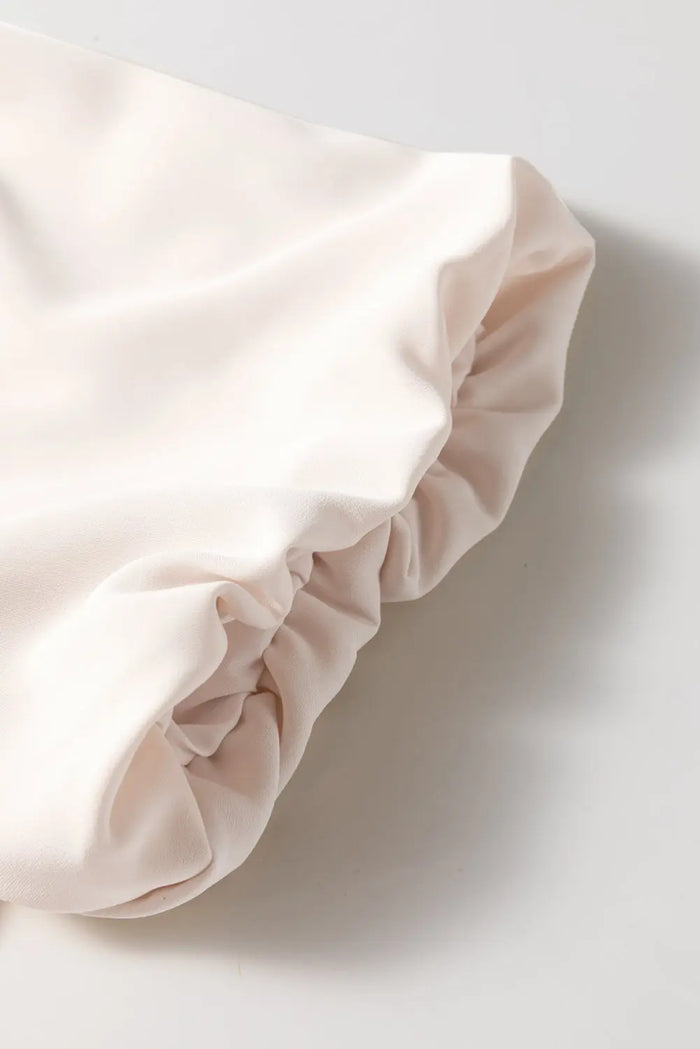 White Bow Tie Short Puff Sleeve Ruffle Hem Blouse - Tops/Blouses & Shirts