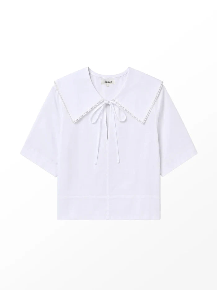 White Cotton Statement-Collar Blouse