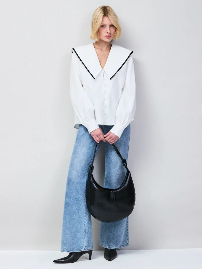 White Cotton Statement Collar Shirt