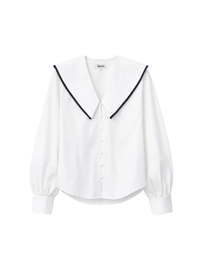 White Cotton Statement Collar Shirt