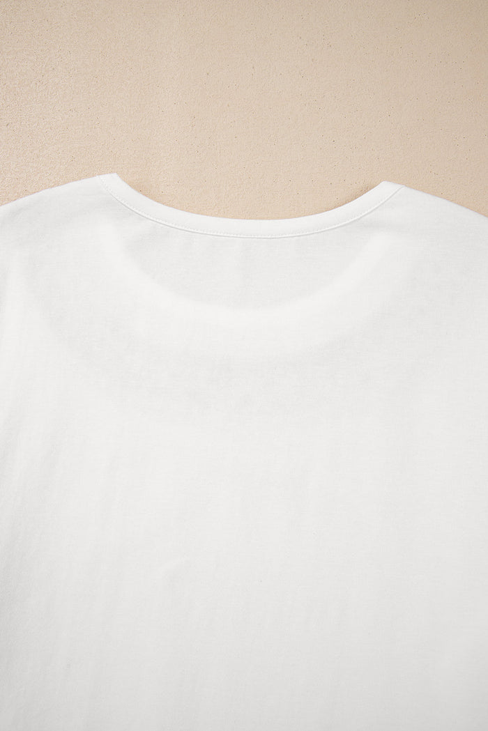 White Lace Crochet Crew Neck Casual T Shirt - Tops/Tops & Tees