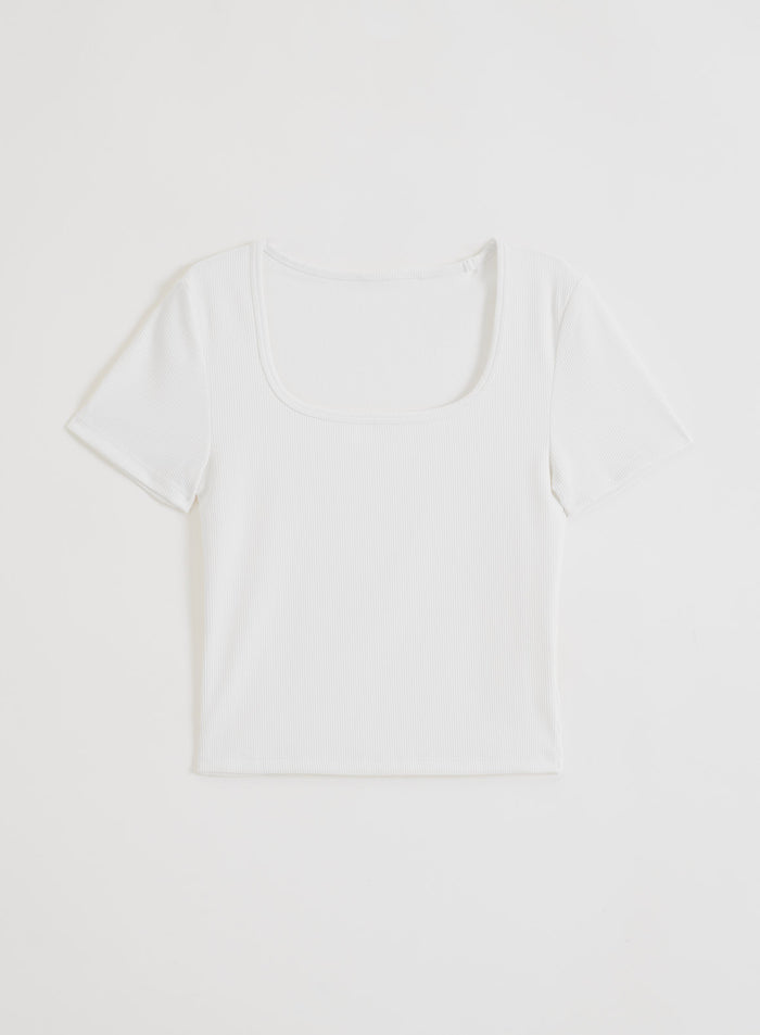 White Ribbed Performance Short Sleeve