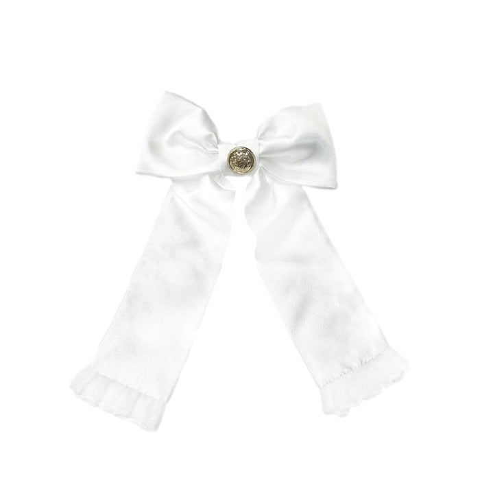 White Satin Tuxedo Hair Bow - Petite Maison Kids