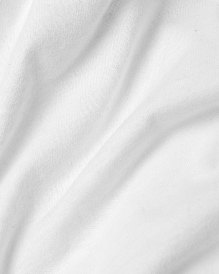White Tall Short Sleeve Classic V-Neck fabric texture close-up.