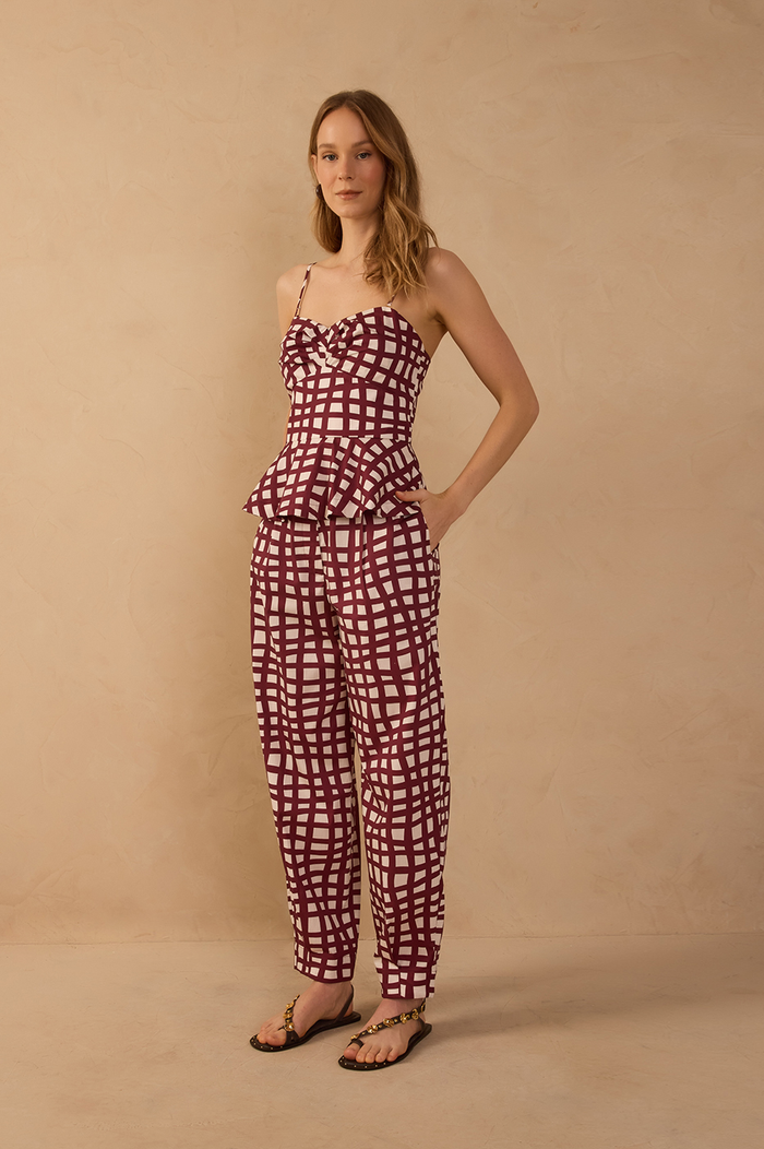 Wine Trama Belt Loops Pockets Pants_1