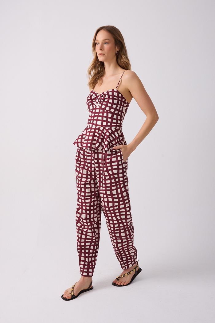 Wine Trama Belt Loops Pockets Pants_2