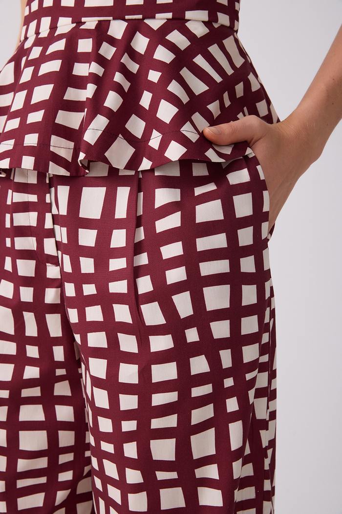 Wine Trama Belt Loops Pockets Pants_5