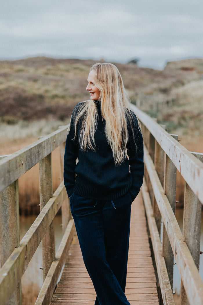 Womens 100% Cotton Roll Neck Jumper | Navy