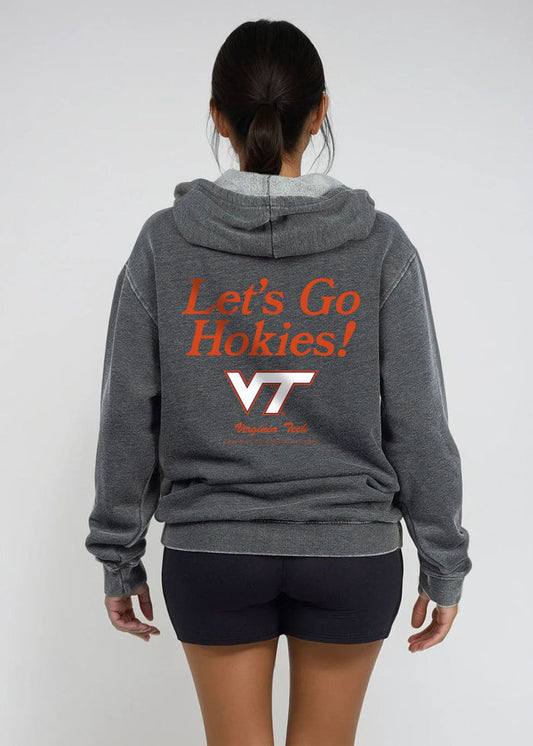 Virginia Tech Hokies Unisex Charcoal Relaxed Burnout fleece Hoodie with Kangaroo pocket, drop shoulders, lived-in look and feel