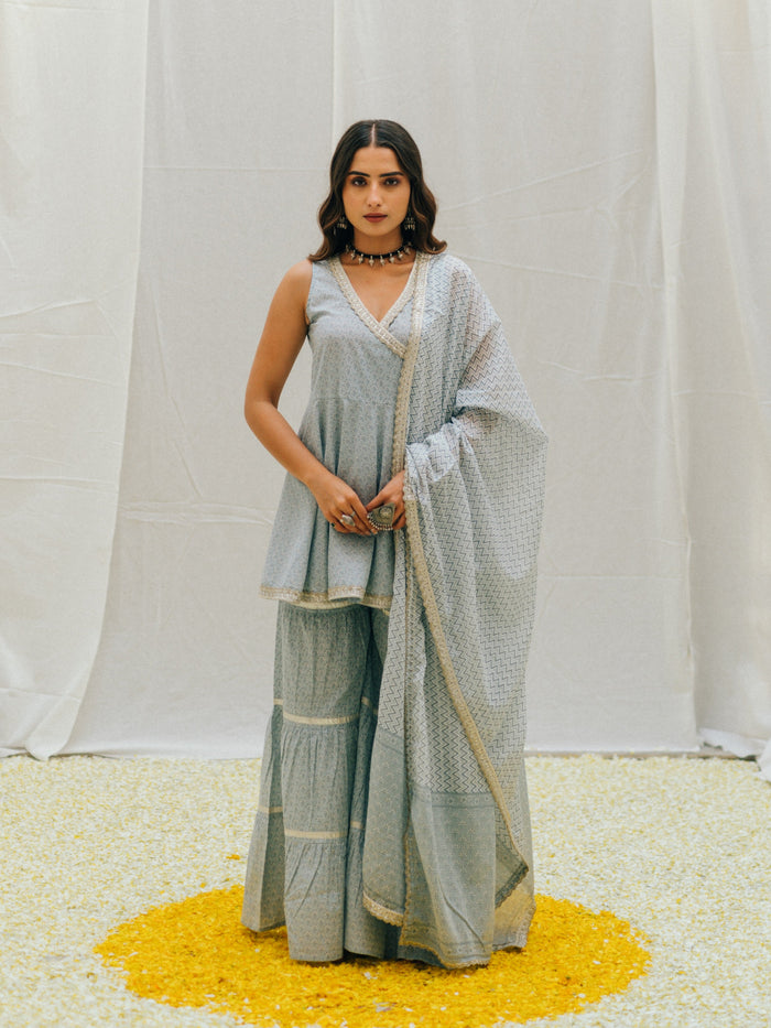 Women's Printed Peplum Sharara Set