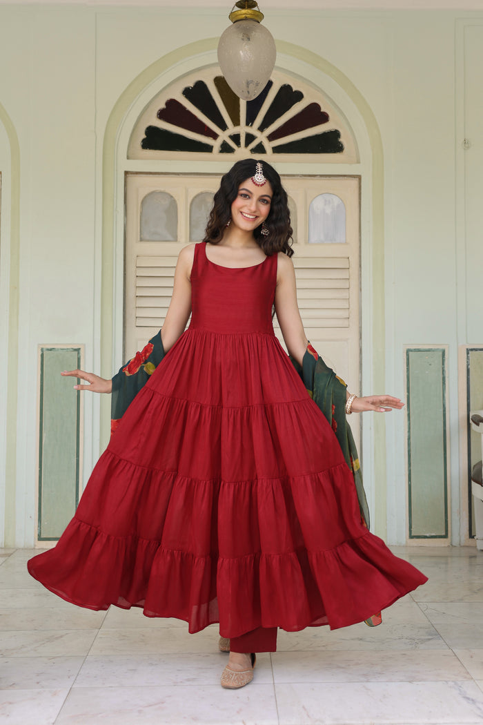 Women's Solid Tiered Anarkali Kurta Set