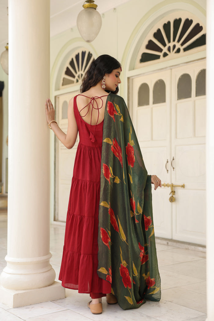 Women's Solid Tiered Anarkali Kurta Set
