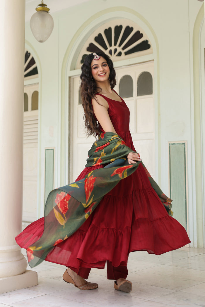 Women's Solid Tiered Anarkali Kurta Set