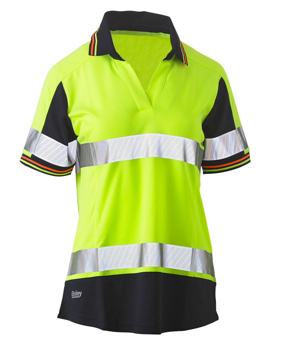 Women's Taped Two Tone Hi Vis V-Neck Polo BKL1225T