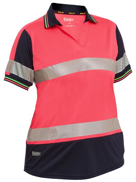 Women's Taped Two Tone Hi Vis V-Neck Polo BKL1225T