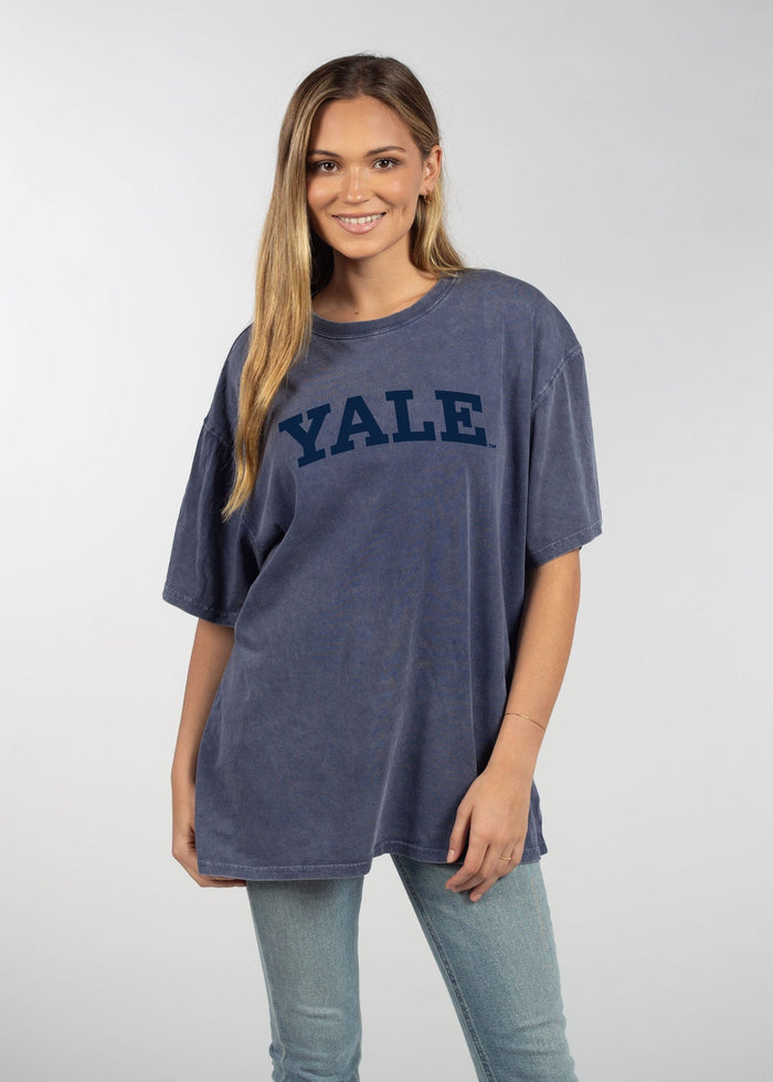 Yale Unisex Ink Oversized Mineral wash T-Shirt with Lived-in feel and look, short sleeve, crew neck and drop shoulders