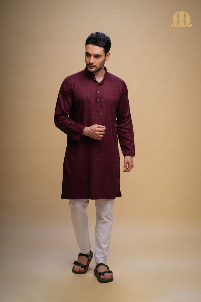 Yamuk Kurta Maroon Set Men