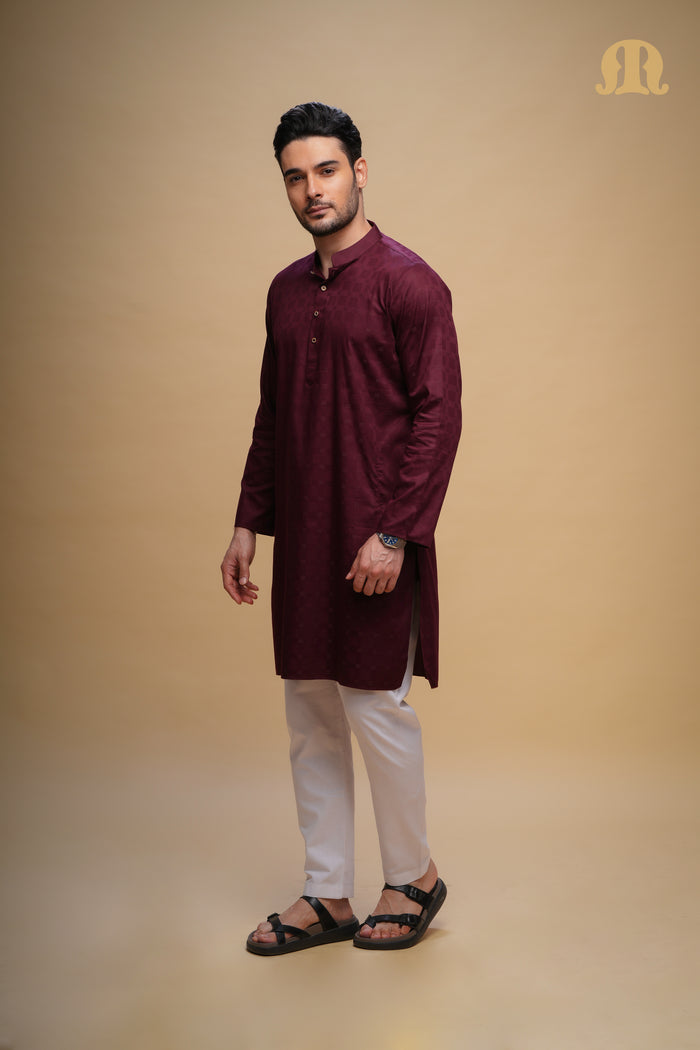 Yamuk Kurta Maroon Set Men