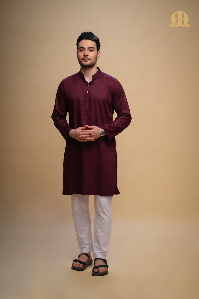 Yamuk Kurta Maroon Set Men