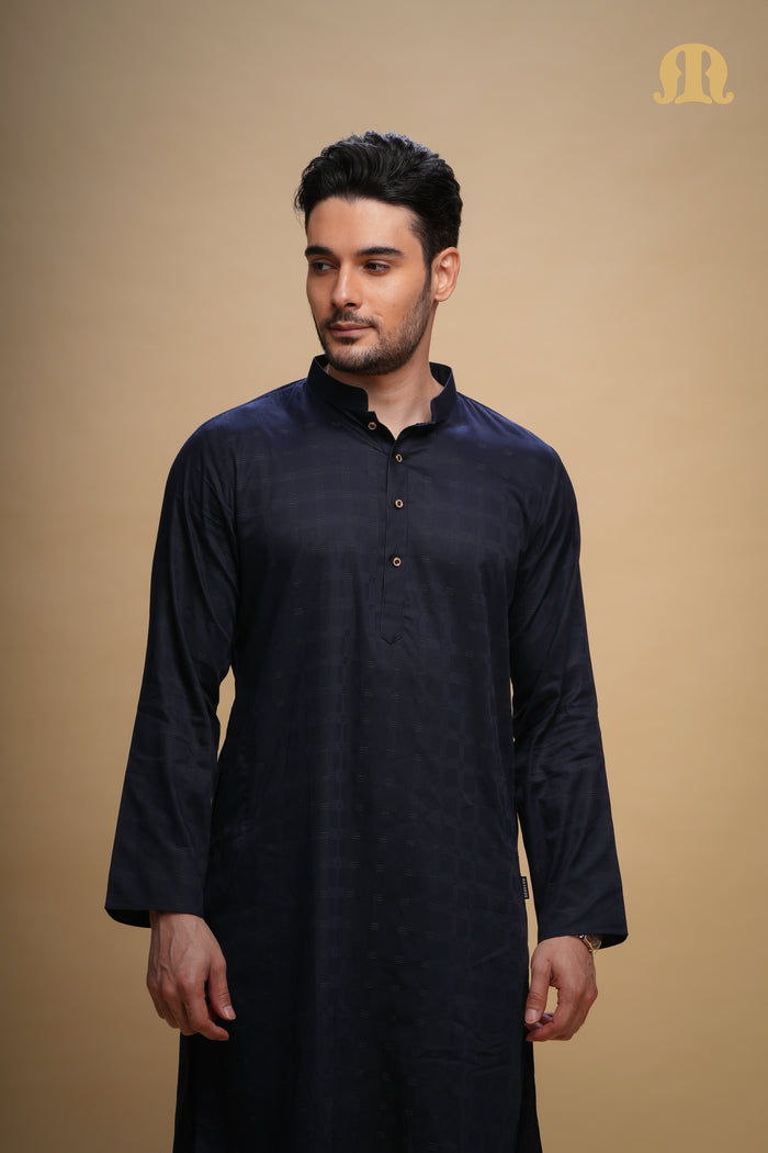 Yamuk Kurta Navy Blue Set Men