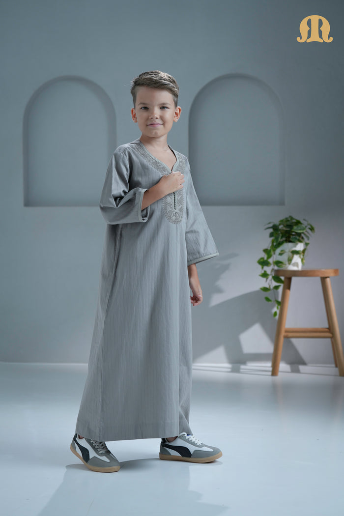 Zagora Grey Moroccan Thobe for Kids
