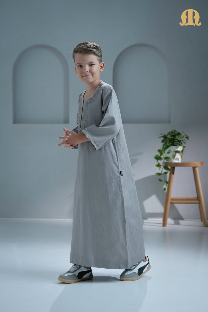 Zagora Grey Moroccan Thobe for Kids