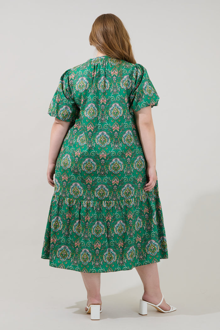 Zaren Button Down Midi Dress Paisley Curve