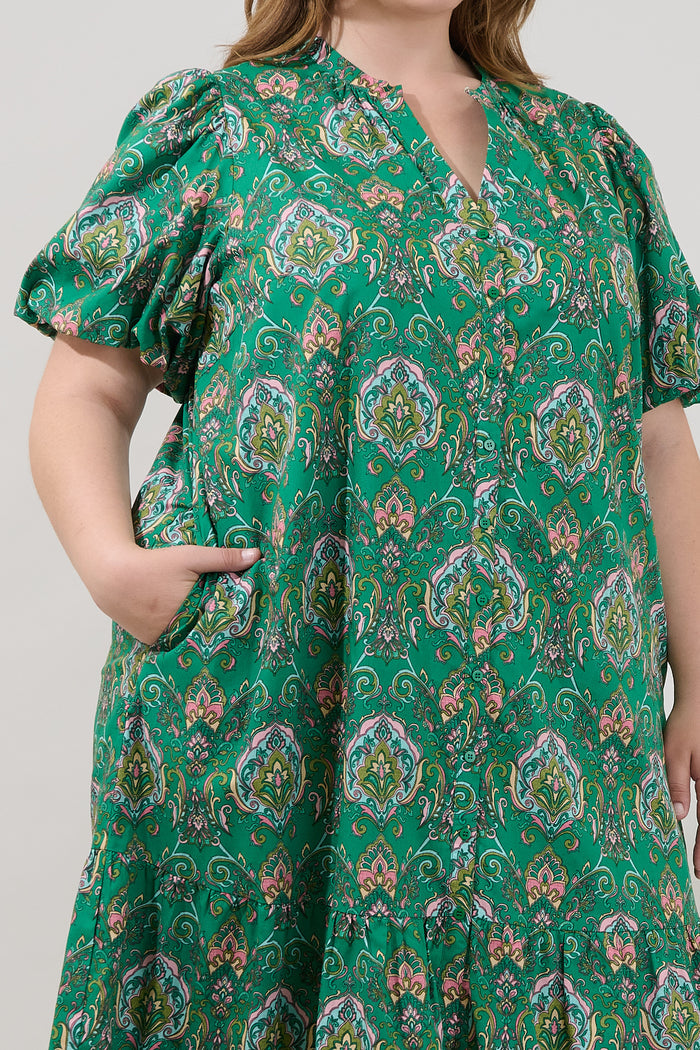 Zaren Button Down Midi Dress Paisley Curve
