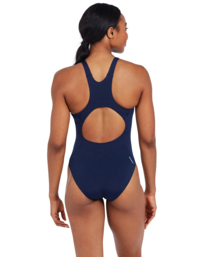 Zoggs Cottesloe Powerback navy one-piece swimsuit with back cutout