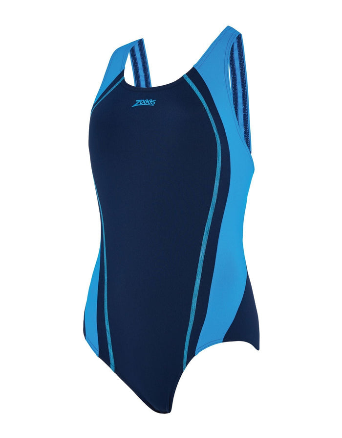 Zoggs Eaton Flyback Swimsuit in navy blue stripes